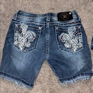 Miss Me Blue Denim Shorts with Silver Embroidery